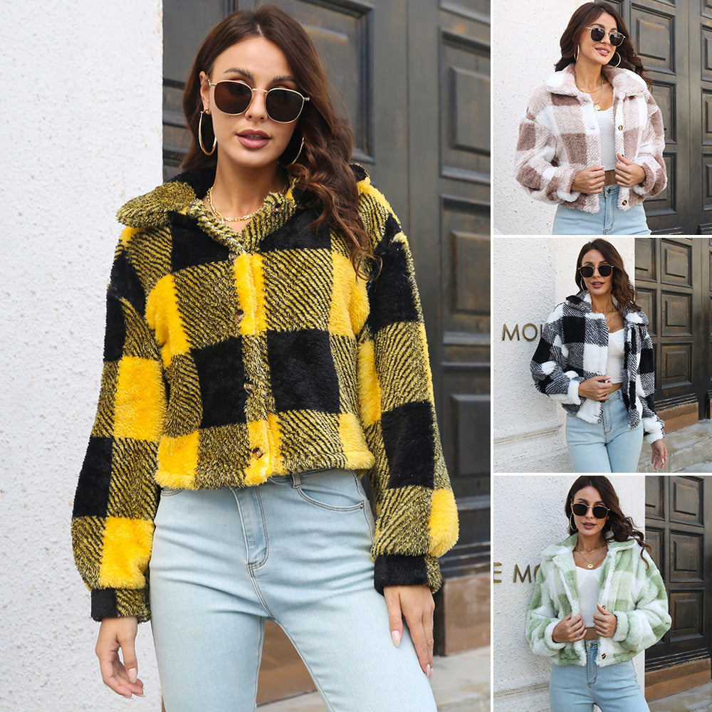 Vintage karierte Fleecejacke